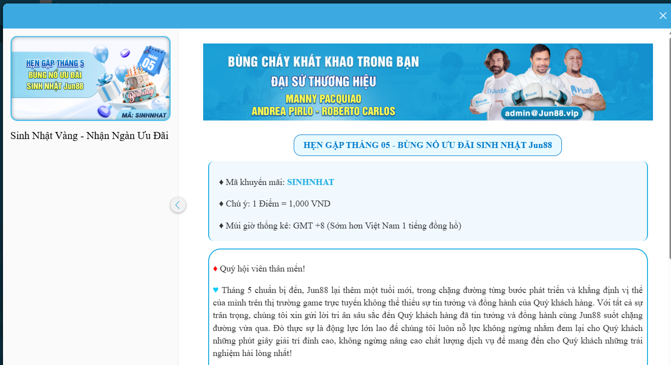 Khuyến Mãi Đặc Biệt Trong Tháng Sinh Nhật Jun88